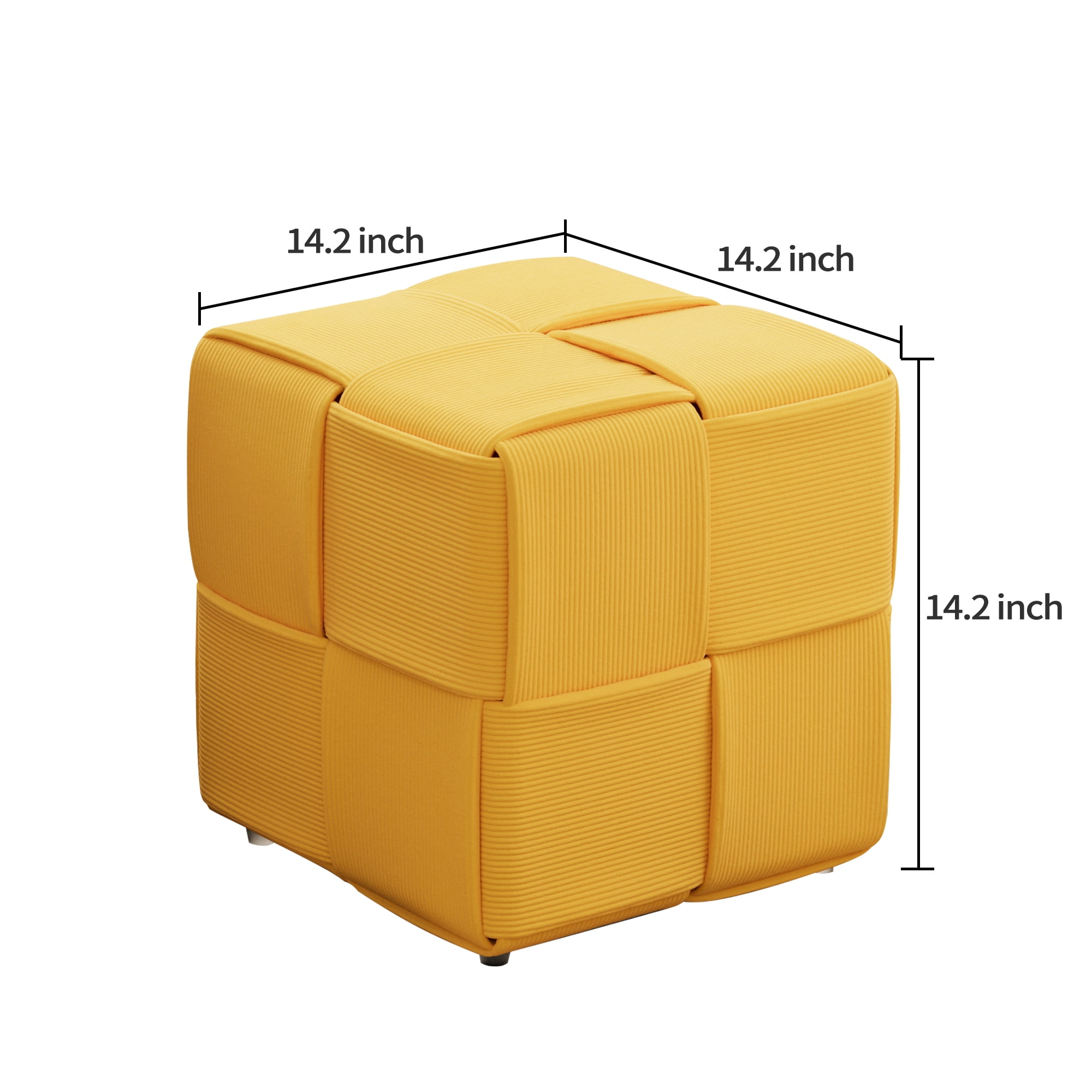 Corduroy Ottoman Foot Rest, Square Upholstered Stool with High-Density Foam and Wood Frame, 300 Lbs Capacity, Multi-Purpose Footstool for Living Room Bedroom Nursery, Yellow