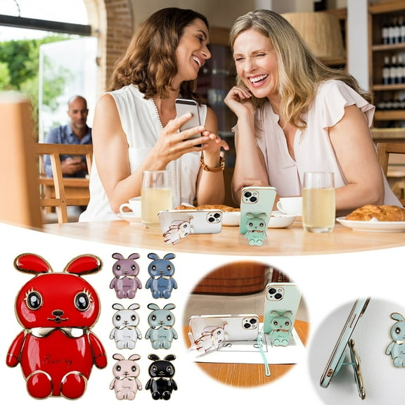 Phone Stand under $5! Yannianjz Foldable Bunny Phone Stand, Cute Desktop Phone Holder, Ventilated Mobile Phone Bracket, Adhesive Card Mount for Live Broadcast Gift