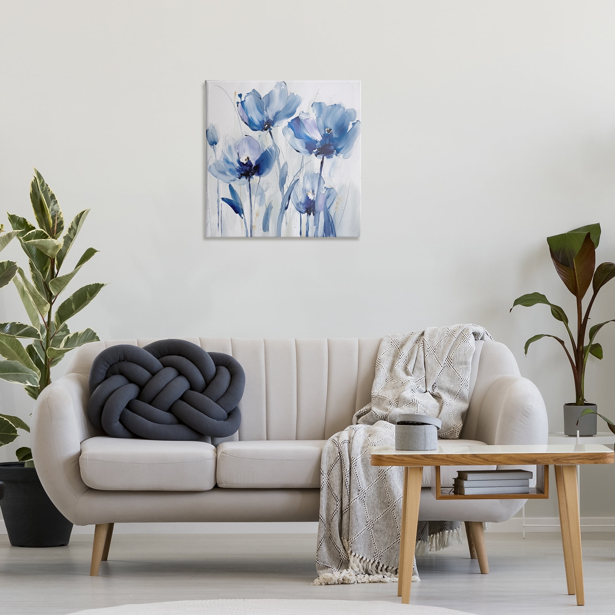 Stupell Industries Blue Abstract Blooms Botanical & Floral Painting Gallery Wrapped Canvas Art Print Wall Art, 24 x 24