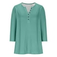 thumbnail image 7 of Womens 3/4 Sleeve Henley Shirts Button Down Loose Casual Raglan T-Shirts Soft Solid Color Trendy Lounge Wear, Green 2XL, 7 of 7