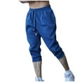 thumbnail image 2 of LADIGASU Man Solid-Color Casual Pocket Drawstring Sports Shorts Capris Pants, 2 of 5