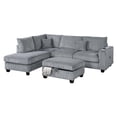 thumbnail image 3 of Roe 3pc Sectional Sofa Set w Chaise, Ottoman, 2 Pillows, Fog Gray, 3 of 6