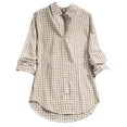 thumbnail image 2 of TODOZO Button Down Shirts for Women Tunic Tops Loose Fit Shirts Solid Basic Tops Womens Summer Tops Women's Plaid Lapel Long Sleeve Vintage Shirt Top Khaki M, 2 of 4