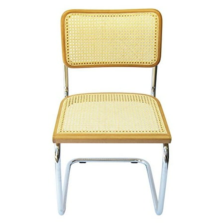 Marcel Breuer Cesca Cane Chrome Side Chair In Honey Oak
