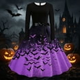 thumbnail image 6 of Dvprdro Halloween Dress for Women Long Sleeve Crewneck Printed A Line Swing Flared Midi Party Dresses, 6 of 7