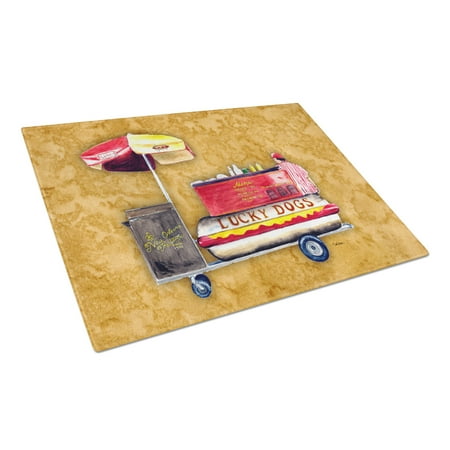 

Caroline s Treasures Lucky Dog Hot Dog cart Glass Cutting Board