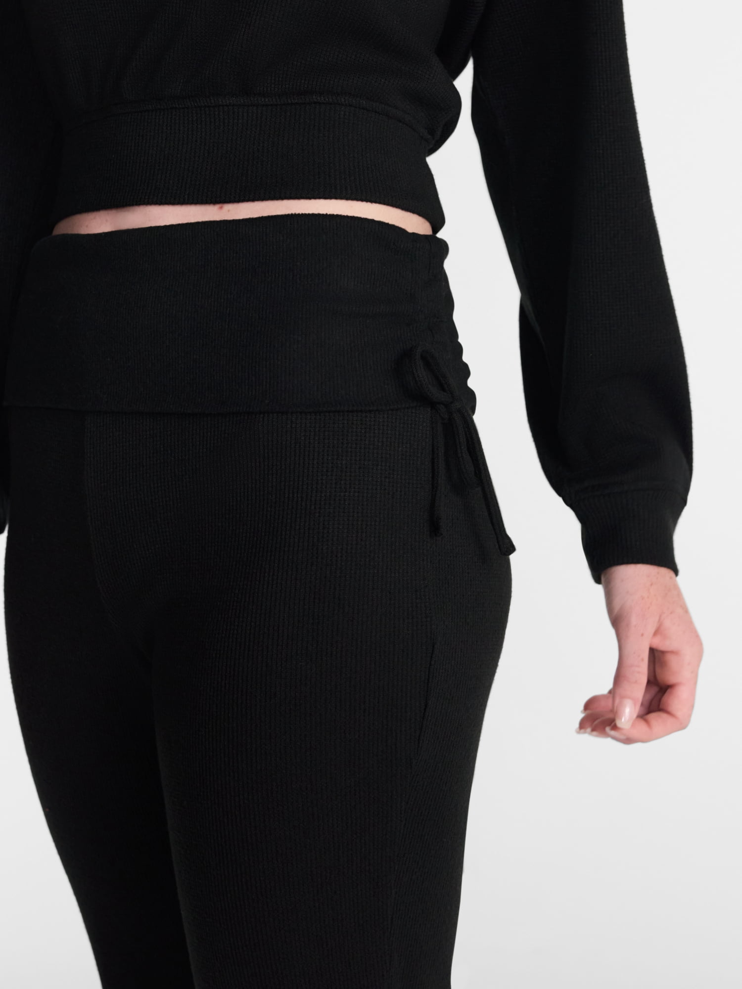 No Boundaries Waffle Knit Foldover Pants, 31.5'' Inseam, Women’s and Women's Plus XS-2X