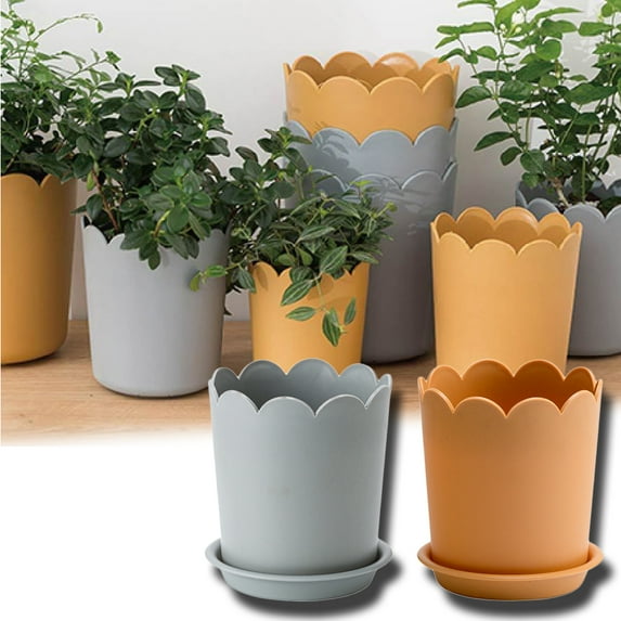 Cheers.US Flower Pot Indoor Modern Decorative Plastic Pots for Plants with Drainage Hole and Tray for All House Plants, Succulents, Flowers, and Cactus-4.13"/5.12"/6.3"/7.87"