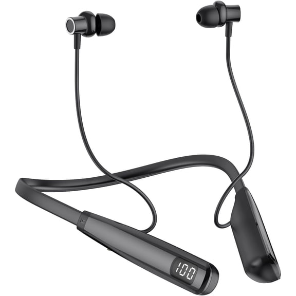Y10 Wireless Neckband Headphones w/Mic in-Ear Magnetic Earphone,Crystal-Clear Calls, Fast Charging, Foldable & Lightweight Build, IPX4 Sweatproof Deep Bass Headset for Phone Call Music Sports