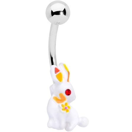 Body Candy Womens 14G 316L Stainless Steel Navel Ring Piercing Red White Rabbit Belly Button Ring