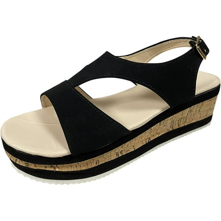 Ladies Fashion Solid Color Leather Wedge Buckle Platform Fish Mouth Sandals Shoes for Women Wedge Sandals Fashion