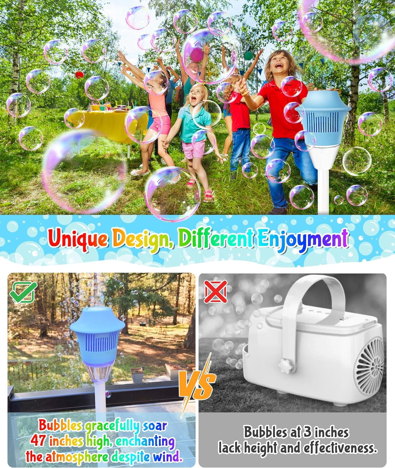 Bubble Machine, Beautysureup 2025 Upgrade Musical Garden Lamp Light Shape with LED for Party, Outdoor Adjustable Height Lawn Summer Toy for Kids, Ideal Gifts for Birthday, Christmas