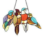 COTOSS Stained Glass Window Hangings,4 Birds on a Wire Suncatchers,Handmade Tiffany Glass Window Panel,Gift Idea for Birthday,Easter,Christmas or Any Occasions
