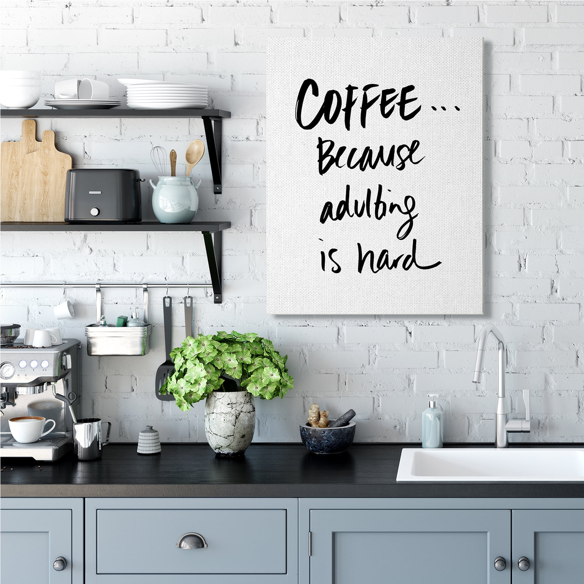 Stupell Industries Adulting is Hard Phrase Kitchen Coffee Humor Graphic Art Gallery-Wrapped Canvas Print Wall Art, 30x40, by Sd Graphics Studio