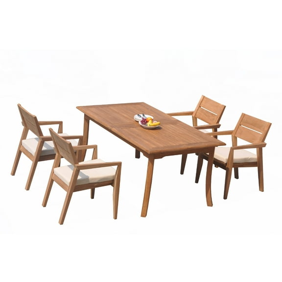 Grade-A Teak Dining Set: 4 Seater 5 Pc: 94" Rectangle Table And 4 Vellore Stacking Arm Chairs Outdoor Patio WholesaleTeak #51VL2005