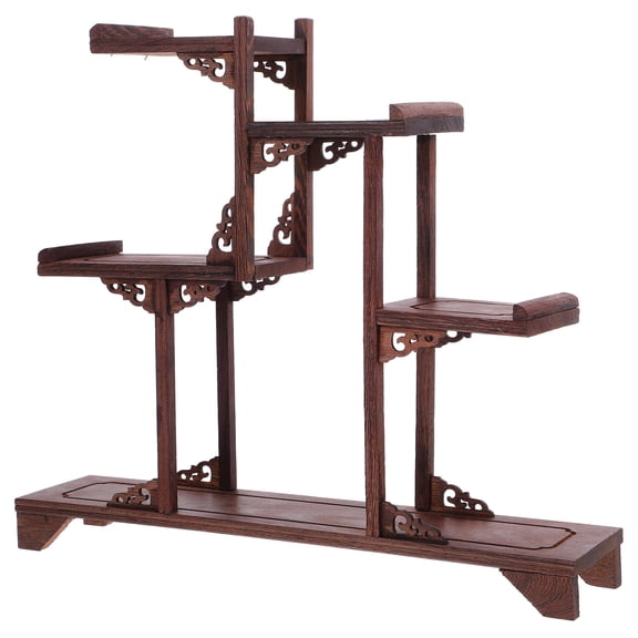 Raindrops Wood Antique Shelf for Home Display Stand Elevate Decor with Dark Brown Wood 18 Inch