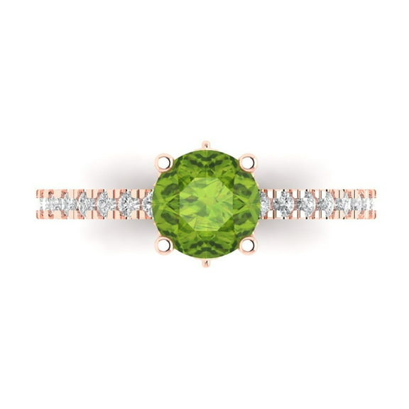 Solitaire with Accents Engagement Ring for Women - 1.465ct Natural Peridot in 14K Rose Gold Promise Ring