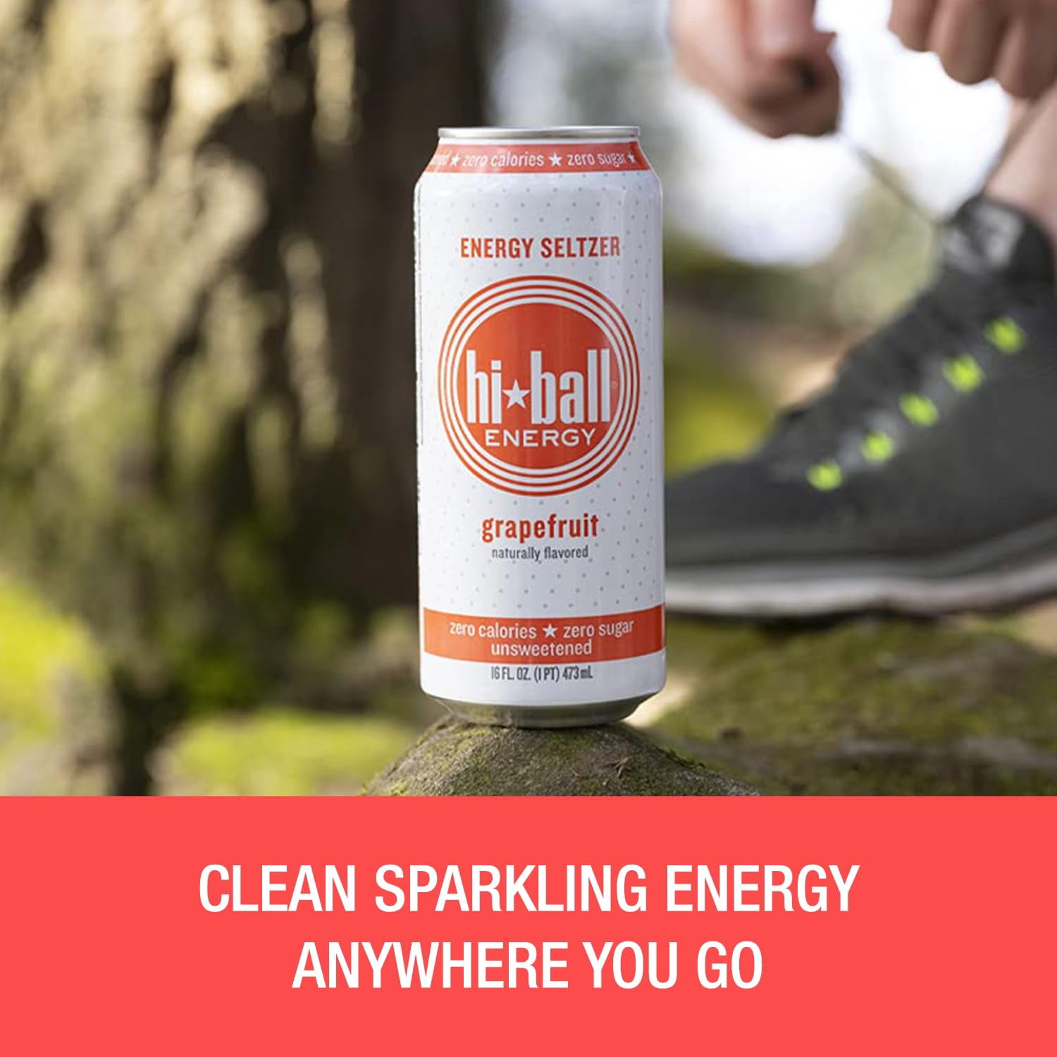 Hiball Clean Energy Drink, Zero Sugar Caffeinated Seltzer Water, Grapefruit, 16 Fl Oz, 12 Pack