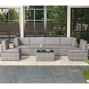Danrelax 7-Piece Patio Furniture Set on Sale, Rattan Wicker Outdoor Sectional Sofa Couch with Table Patio Conversation Set for Lawn& Backyard In Gray