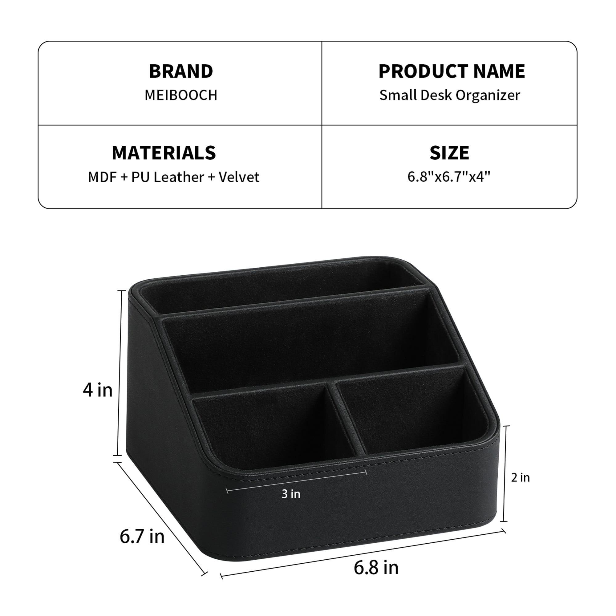 Remote Control Holder, PU Leather Small Desk Organizer Stylish Cute Desktop Organizer for Home Office Desk Accessories, Remote Caddy Bedside Nightstand Organizer for Women Men (Black)
