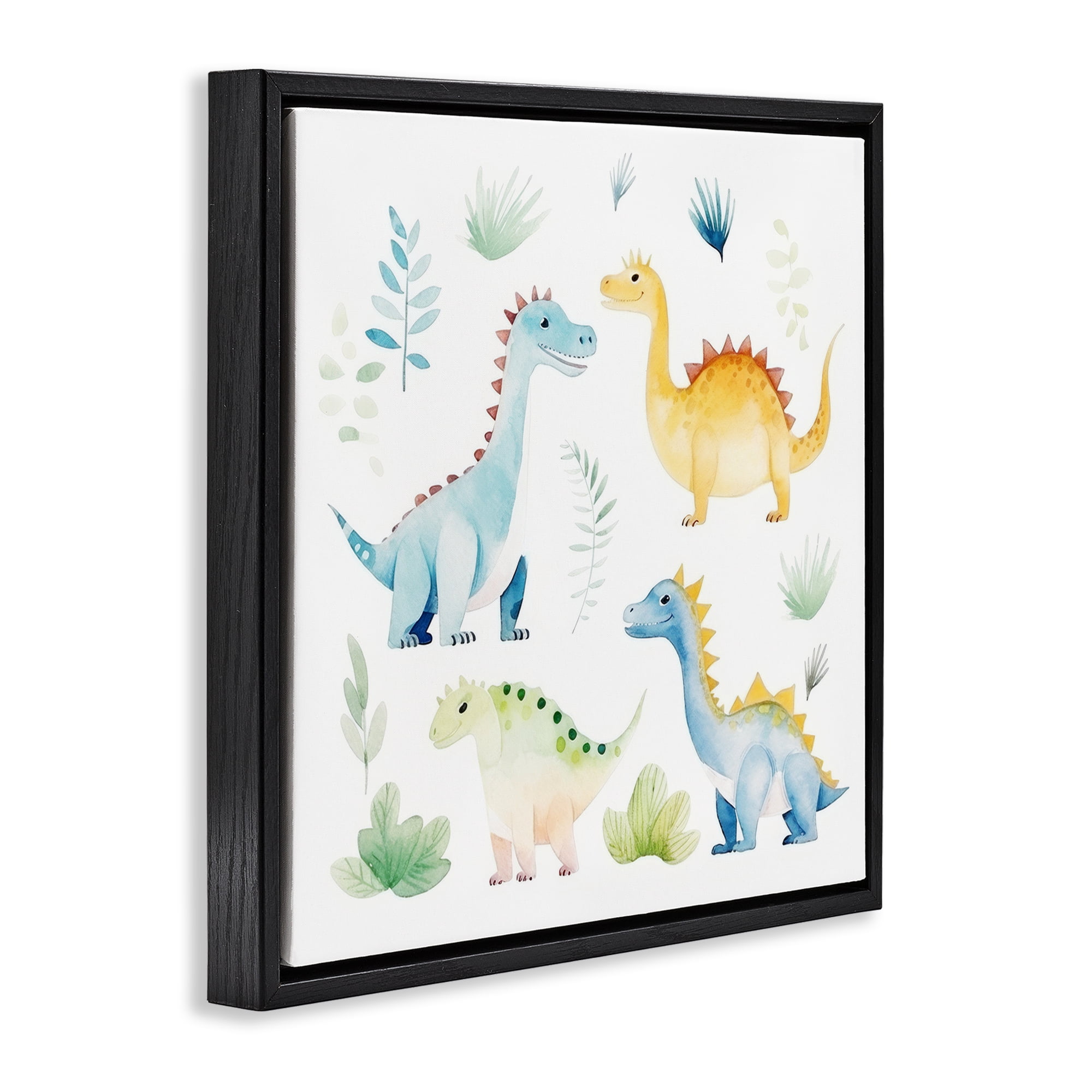 Stupell Industries Playful Dinosaur Wonderland Black Framed Floater Canvas Wall Art, design by Lazar Studio