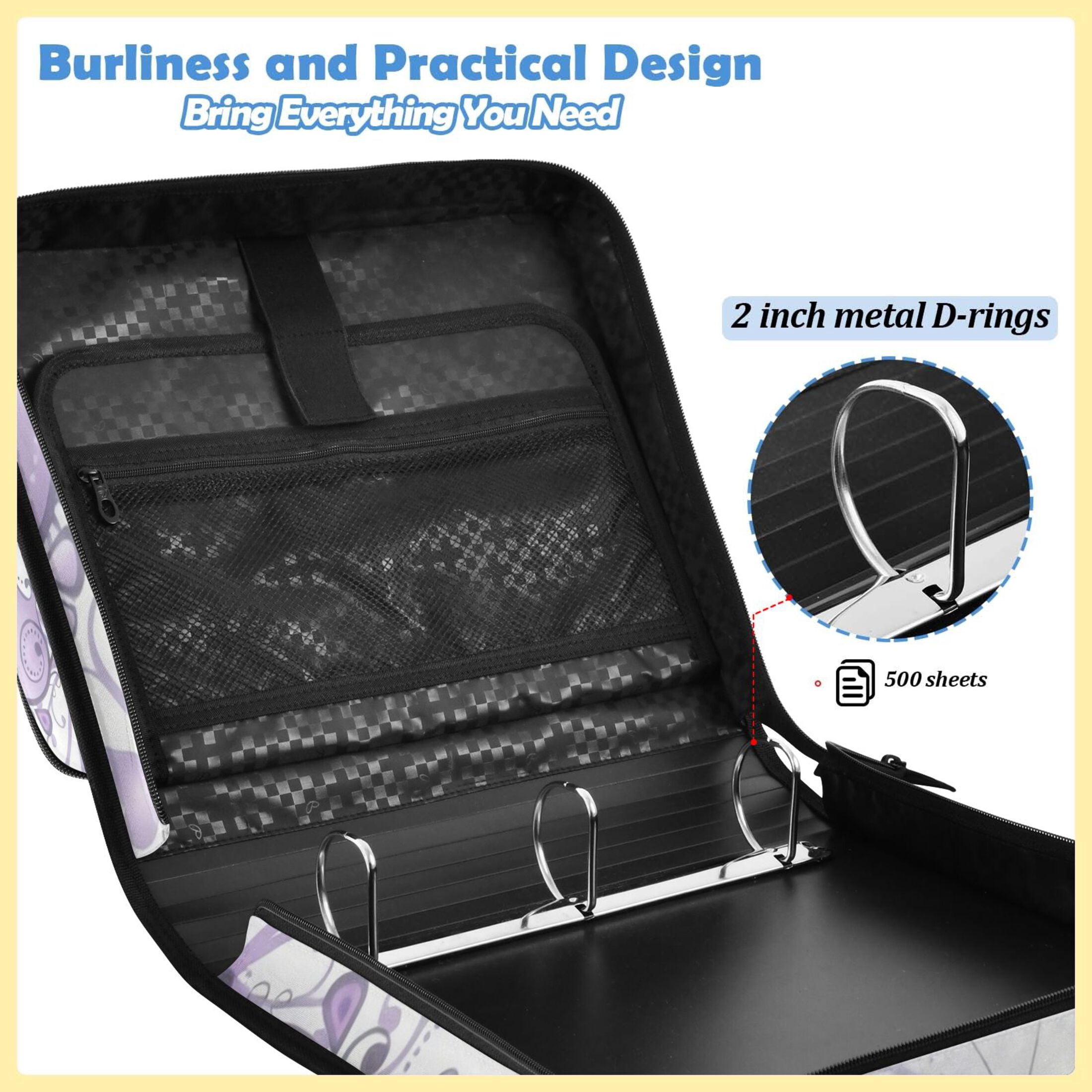 DIXRUYEE Zipper Binder File Keeper Documents Organized-Lavender Dream Butterfly Of Pattern