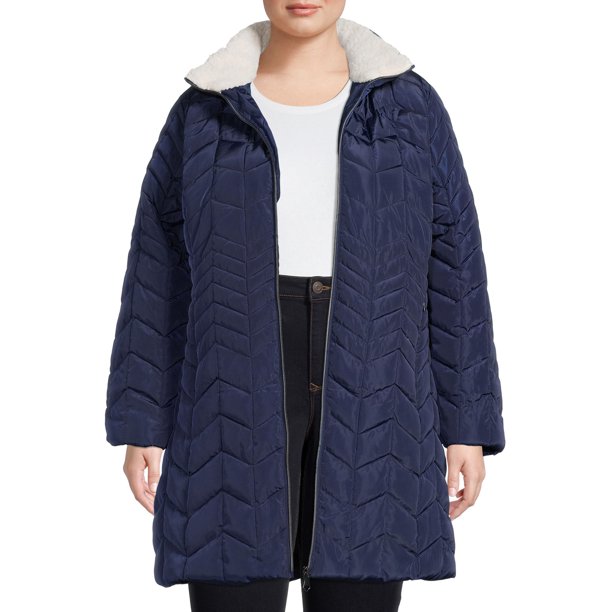 Big Chill Women's Plus Size Faux Sherpa Hood Puffer Coat - Walmart.com
