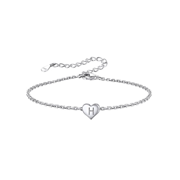Silvora Pulsera de corazón inicial Pulseras de dijes Pulseras de cadena de plata de ley 925 para mujeres Adolescentes Niñas - Letra H