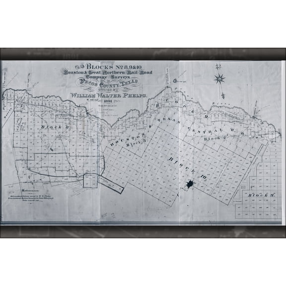 24"x36" Gallery Poster, Map of Houston Northern RailRoad Texas 1891 west