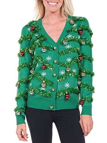 Tacky Christmas Sweater with Ornaments Tipsy Elves Womens Gaudy Garland Cardigan