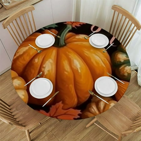 

Tllo0ord Happy Thanksgiving Day Round Tablecloth Waterproof Spillproof and Wrinkle Resistant Washable Reusable Give Thanks Elastic Edged Polyester Fitted Table Cover 46 -50