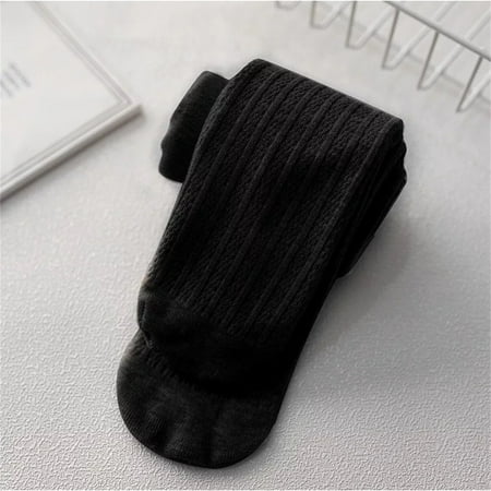 Tights for Girls High Waist Knitted Lined Leggings for Girls (Black 12-24 Months)