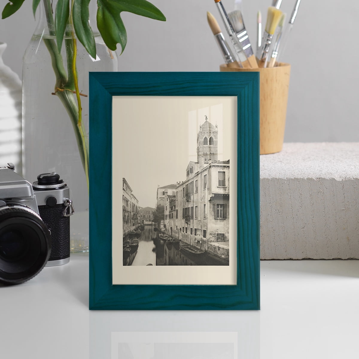 Vintage Views of Venice VII - Framed Print w/glass - Ocean Blue