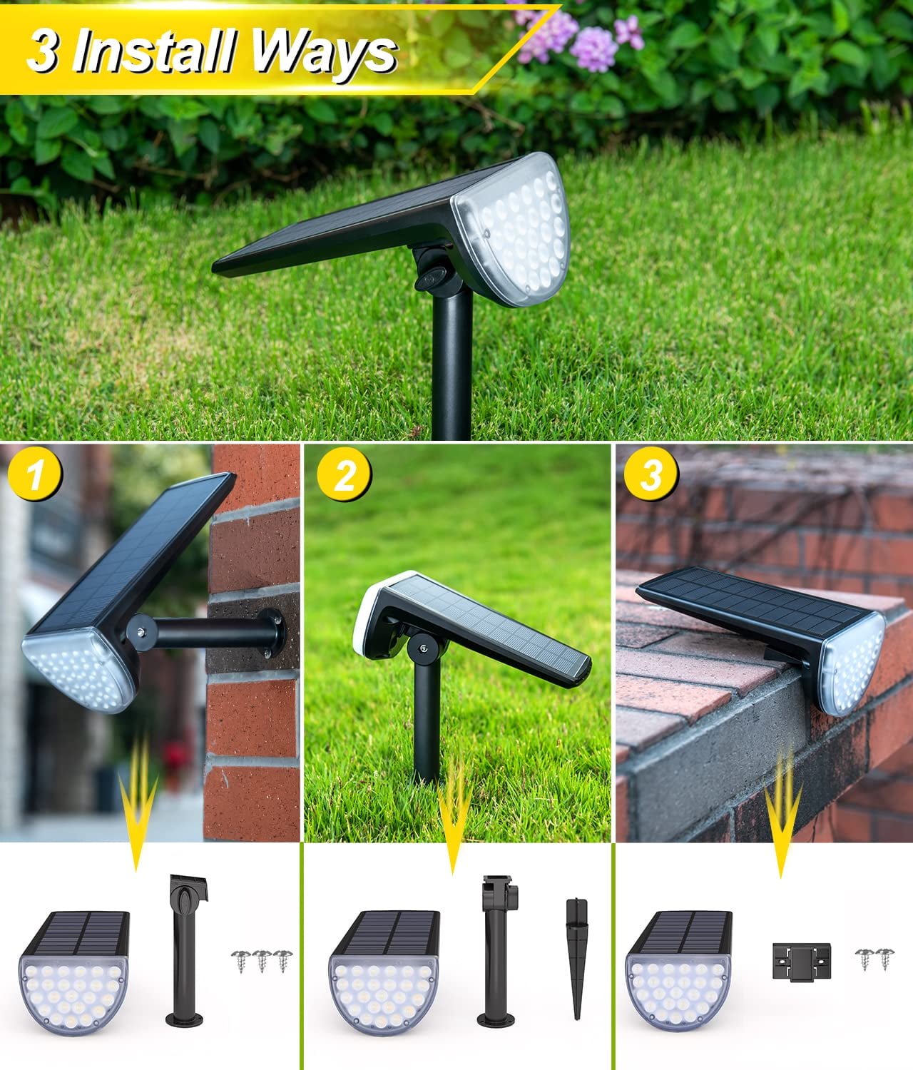 JSOT 2 Pack 600lm Solar Spotlight, Bright Solar Landscape Lights, Christmas Solar Powered Outdoor Lights for Driveway, Pathway, Garden, Backyard, White Light
