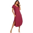 thumbnail image 2 of Ropa de dormir para mujer Camisones casuales con cuello en V Camisón largo de manga corta S-XXL, 2 of 4