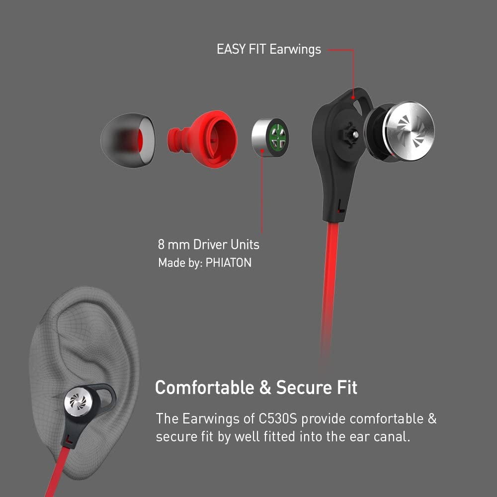 Phiaton C530S in Ear Stereo Wired Earbuds with Headphone Jack. Earphones with Microphone and Controller, Extra Bass, Inline Controls