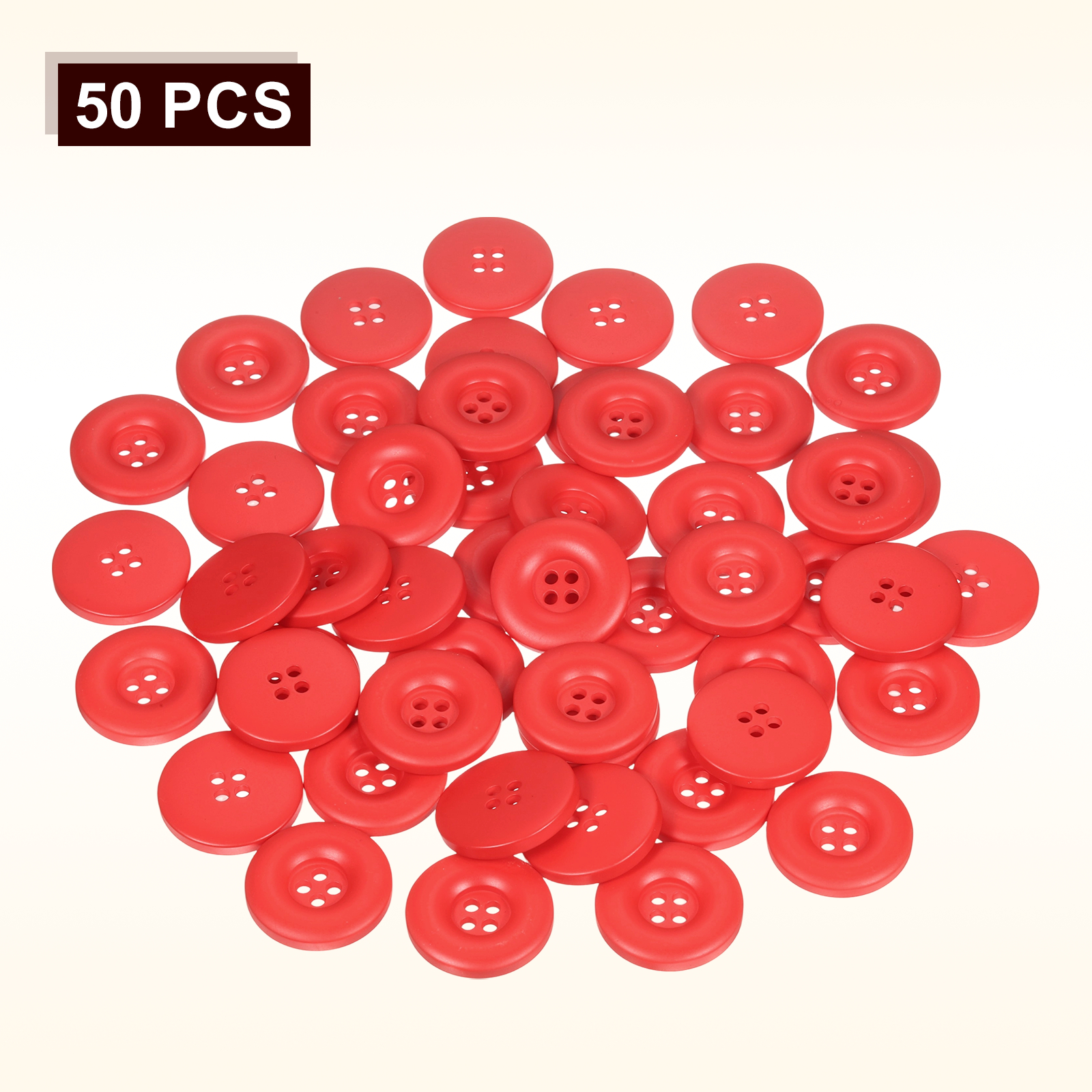 Uxcell 50pcs Sewing Button 30mm 4 Holes Resin Round Crafting Buttons, Red