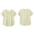 thumbnail image 4 of GZWYHT Women's V Neck Striped Short Sleeve Work Blouse Button Down Casual Loose Fit Shirt Lightweight Summer Office Top Rolled Cuff For Busines Green L, 4 of 9