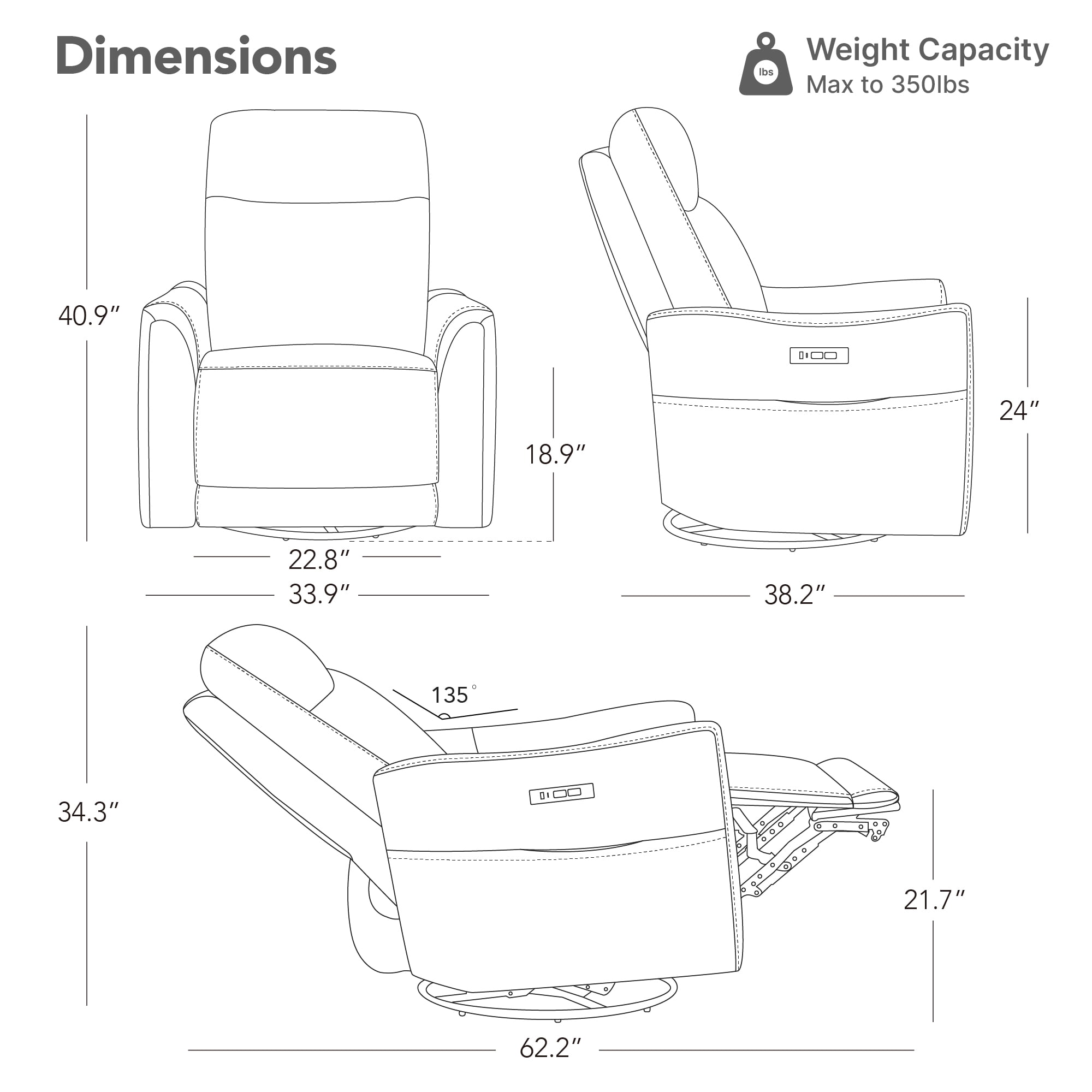 Spruce & Spring Genuine Leather Power Swivel Glider Recliner for Nursery, Light Grey