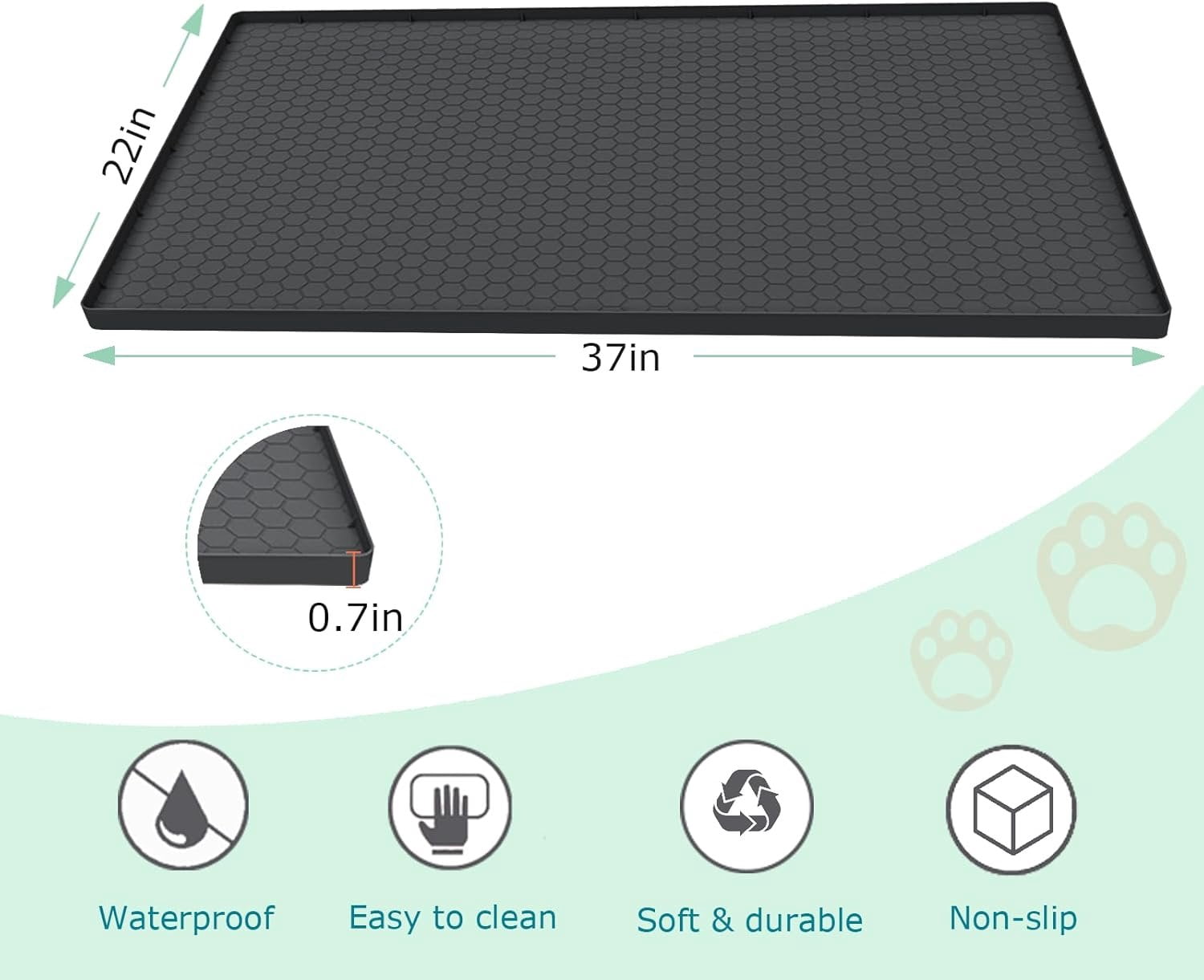 Litter Mat for Litter Box,  Large  Litter Trapping Mat - 37x22 in,  & Non-Slip, Durable & Easy Clean, Black