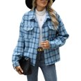 thumbnail image 4 of ZZkhGO Women's Long Sleeve Lapel Hoodless Jacket Plaid Button Cardigan Coat Top with Pocket Fall Casual Thickened Turndown Woollen Coat, 4 of 7