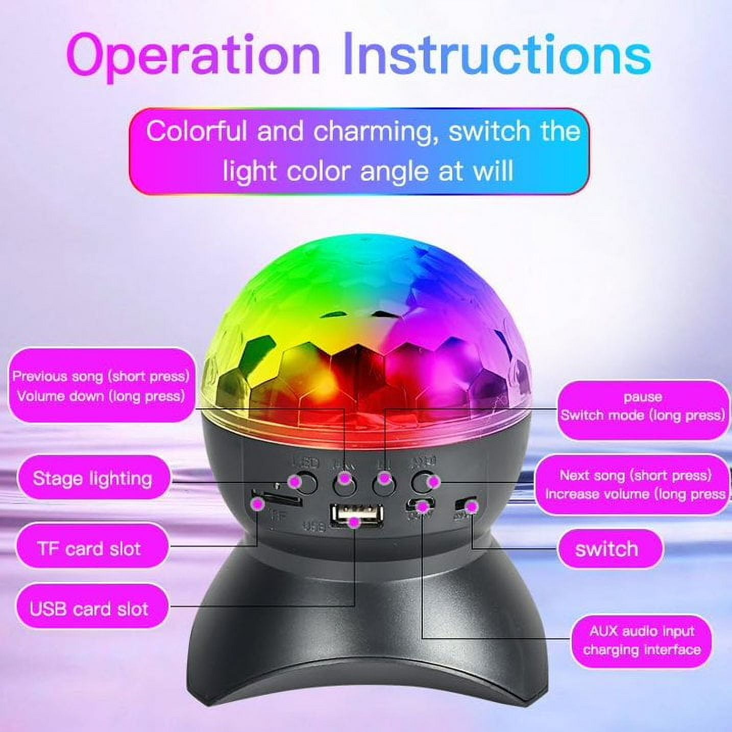 Disco Ball Light, DJ Strobe Light with Bluetooth Speaker RGB Stage Lights, Portable Crystal Party Lights for Xmas KTV Club Pub Show Home Theater