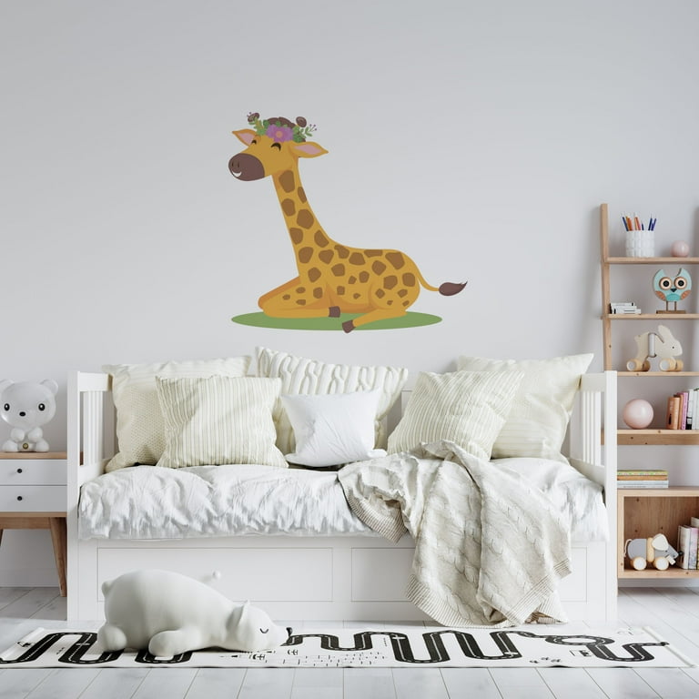 A Vintage Style Jungle Mural with an Elephant, Giraffe, Zebra Stock A Vintage Style Jungle Mural with an Elephant, Giraffe, Zebra Stock