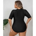 thumbnail image 3 of SWSMCLT Women's Plus Size Zip Up Rash Guard Swimsuit Swimming Scuba Rashguard Full Coverage Modest Swimwear One Piece Short Sleeve Zipper Front Bathing Suit Beach Padded Surfing Lap Black 18, 3 of 5