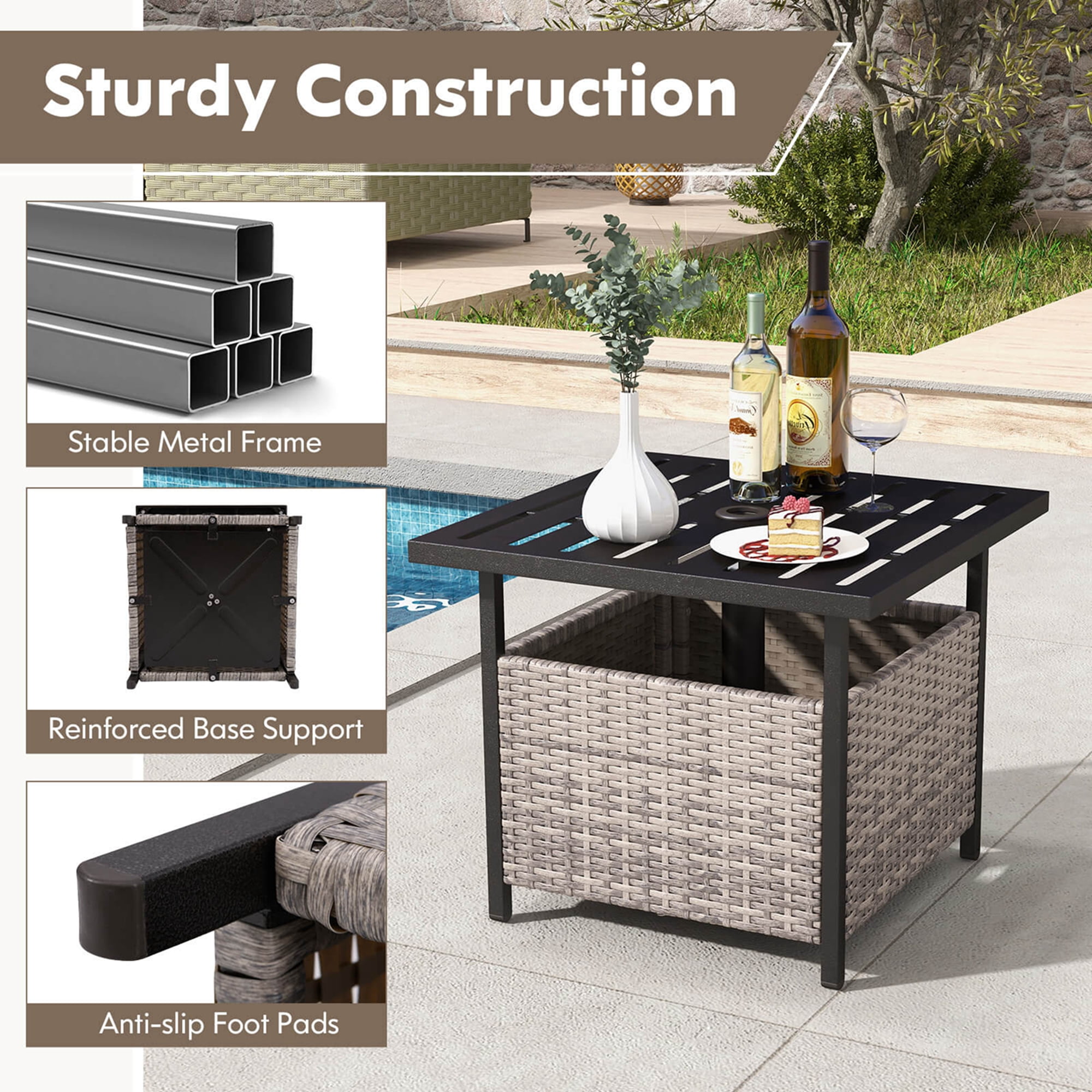 Brown wicker patio side table discount