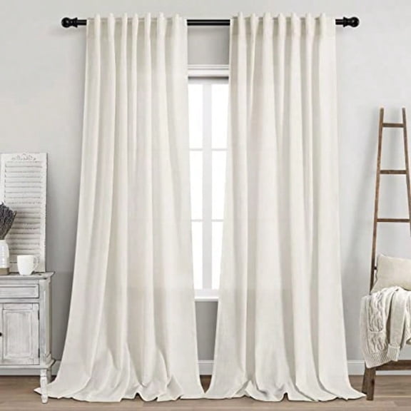 2 Panels Set Cream Linen Curtains 108 Inches Long For Living Room Extra Long Back Tab Curtains Neutral Farmhouse Light Filtering Semi Sheer Linen Drapes Ceiling To Floor For Large Window Ivory 9 FT
