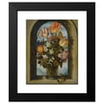 thumbnail image 2 of Ambrosius Bosschaert the Elder 12x14 Black Modern Framed Museum Art Print Titled - Still Life of Tulips, Moss-Roses, Lily-Of-The-Valley and Other Flowers in a Glass Beaker Set in an Arched S, 2 of 5