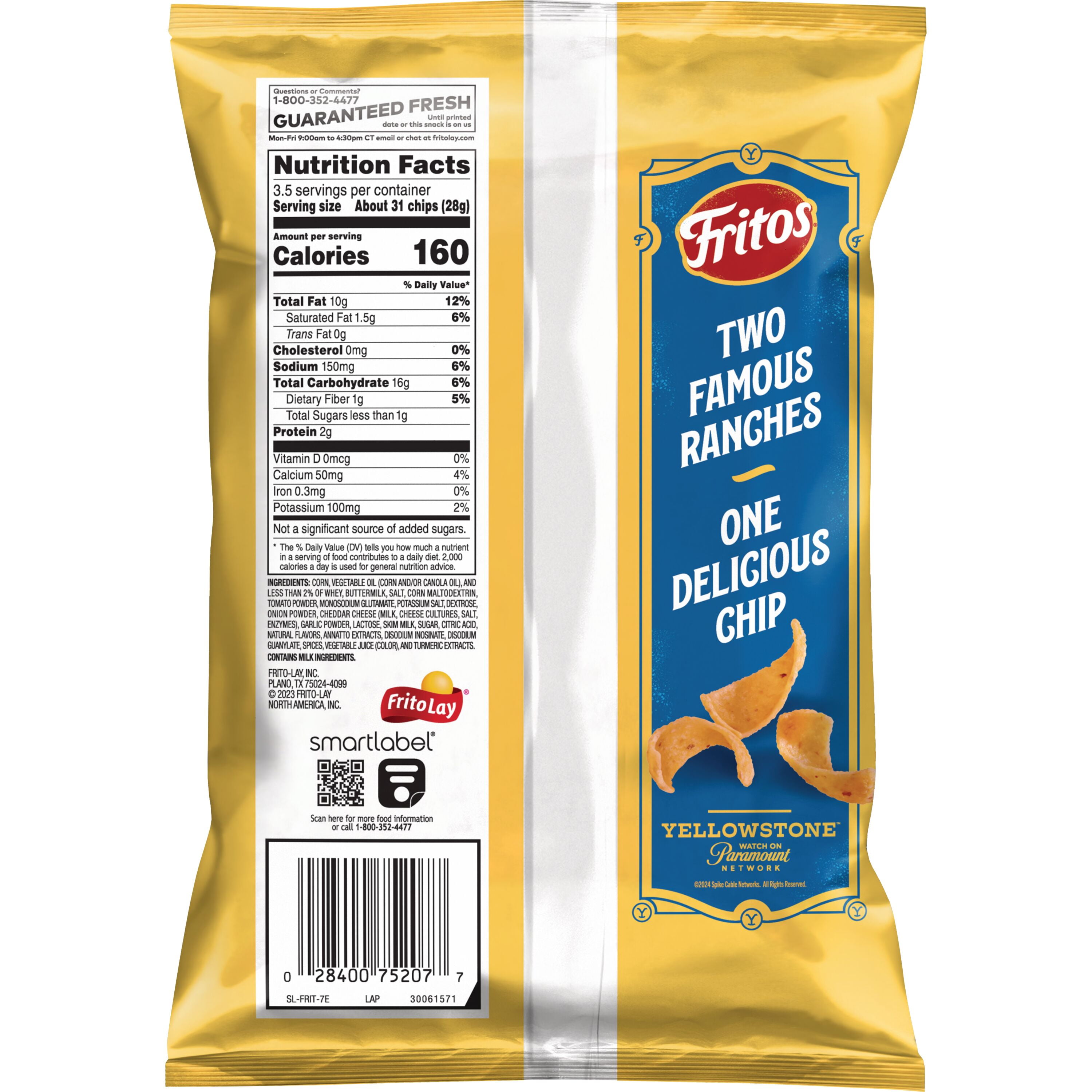 (6 pack) Fritos Corn Chips Yellowstone Ranch Flavored 3.5 Ounce