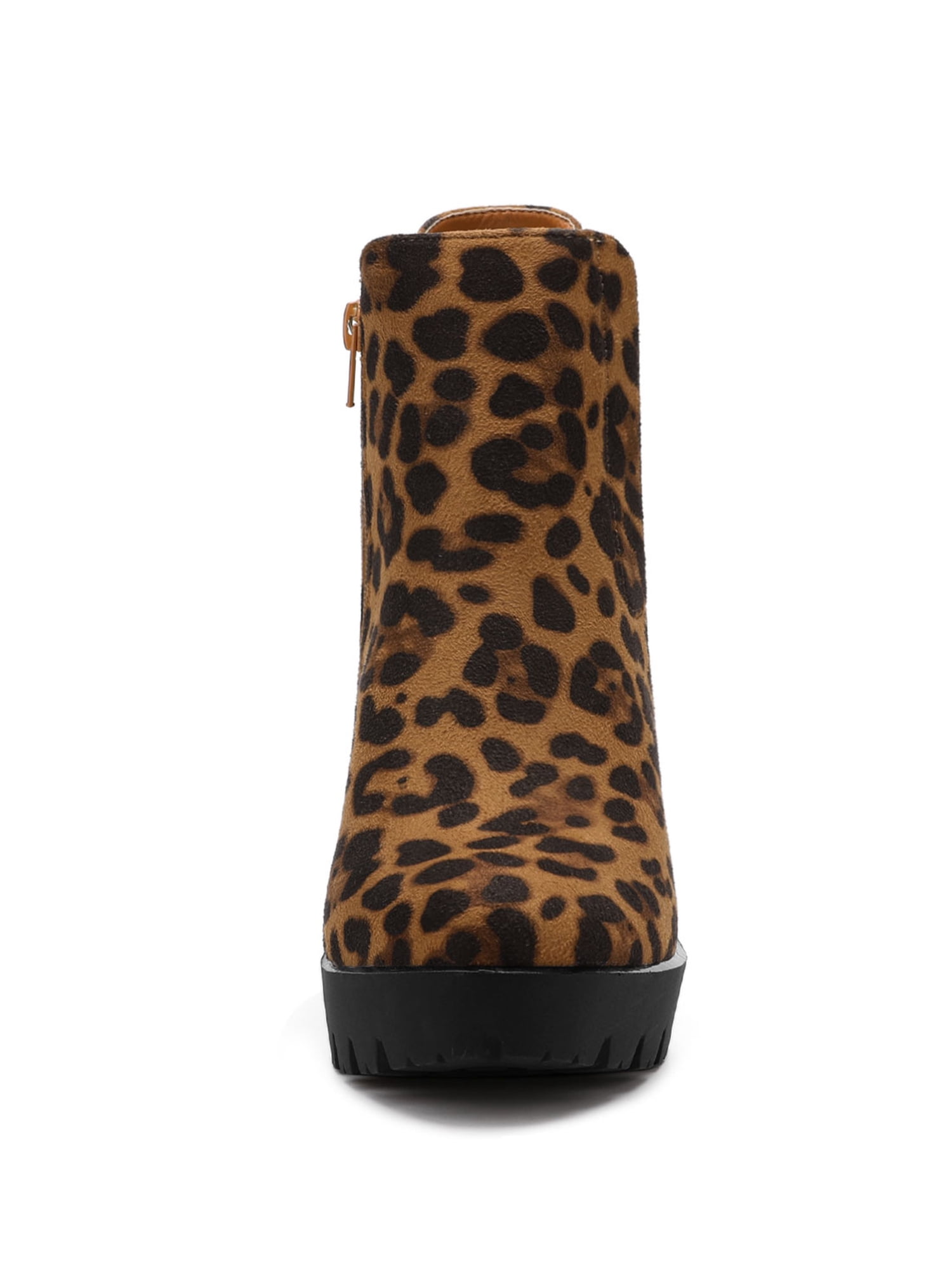 DARING DIVA Chunky High Heel Platform Zipper Chelsea Boots Leopard 7.5
