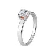 5mm White Round Swarovski CZ Sterling Silver Two-Tone Rhodium and 18kt Rose Gold-Plated Filigree Sides Gradual Shank Ring